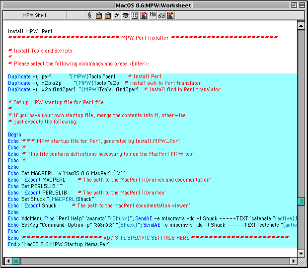 MPW Shell Selected MPW_Perl Window